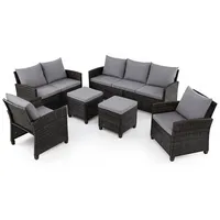 COSTWAY 6 TLG. Polyrattan Gartenmöbel, Sitzgruppe 7 Personen, Sitzgarnitur mit 2 Sofa, 2 Sessel, 2 Hocker & Kissen, Terrassenmöbel wetterfest Out... - Grau/Braun
