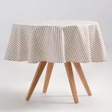 GAMUSI Tischdecke, schmutzabweisend, rund, Baumwollstoff, wasserdicht, gestreift, Leinen, 155 x 155 cm