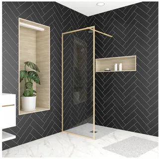 Marwell Walk In Dusche Golden Frame 200x120cm - Duschwand mit Haltearm Aluminiumrahmen gebürsteter Optik goldfarben