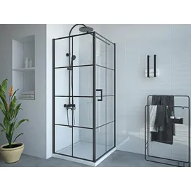 vente-unique Caparica Duschwand mit Drehtür rechts 80 x 190 cm Schwarz matt/Sicherheitsglas