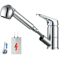 Auralum Niederdruck Armatur Küche, Wasserhahn Küche Ausziehbar, Küchenarmatur Niederdruck mit Brause Zwei Wasserstrahlarten, 360° Drehbar Mischbatterie Küche, Wasserhahn mit 3 anschluessen für Boiler