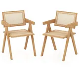 COSTWAY Esszimmerstuhl (2 St), mit Armlenhnen, Bambus & Rattan, 130kg beige