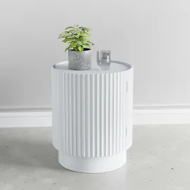 [en.casa] Beistelltisch, Rill mit Tür 49xØ40cm Weiß, [en.casa]