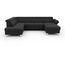 Wohnlandschaft SIT & MORE "Vincenzo U-Form", schwarz, B:317cm H:84cm T:93cm, Sofas, inklusive Kopfteilverstellung, wahlweise mit Bettfunktion, Bettkasten