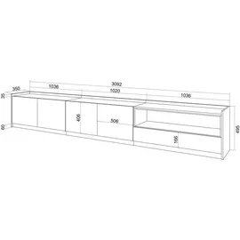 SKRAUT HOME Lowboard 310x50x37 cm Eiche Schwarz Holzwerkstoff