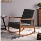 LuxusKollektion Schaukelsessel Schaukelstuhl Stillstuhl PU Leder Holzrahmen Armlehnen Grau