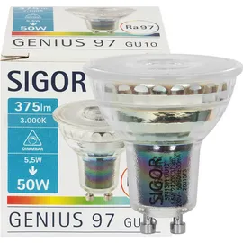 Sigor LED-Reflektorlampe GU10, 3000K 375lm 36°, CRi >97, dimmbar