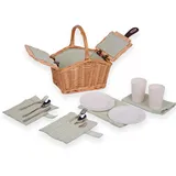 UNUS® Picknickkorb für Kinder rechteckig aus Weide grün mit Stoffauskleidung, Komplettset für 2 Personen mit Besteck, Tellern und Bechern, tragbarer Weidenkorb für Picknick und Ausflüge