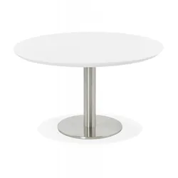 Salon Couchtisch AGUA Rund Weiß Holz Metall | Designer Loungetisch mit Zentralfuß | Moderner Beistelltisch für Wohnzimmer | Kadima Design