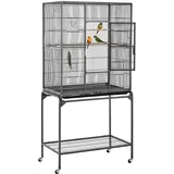 Yaheetech Vogelvoliere Vogelkäfig mit Tür Vogelhaus Vogelbauer mit 4 Rollen 47 x 81 x 160 cm
