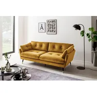 3-Sitzer TRENDS BY HG "Amira", gelb (mustard), B:207cm H:84cm T:93cm, 100% Polyester, Sofas, mit Strasssteinen und goldfarben Applikationen