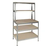 SCHULTE Regalwelt Schwerlastregal mit 5 Holzböden, 180x100x36/60 cm (HxBxT), Traglast pro Ebene 200 Kg, verzinkt, Werkbank, Lagerregal, Kellerregal, Werkstattregal, Steckregal