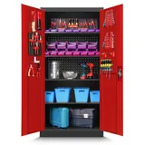 JAN NOWAK Werkzeugschrank TC01A Werkstattschrank Garagenschrank Universalschrank Lagerschrank Pulverbeschichtet Flügeltüren Stahlblech 185 cm x 92 cm x 50 cm (anthrazit/rot)