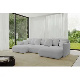 altdecor Wohnlandschaft, mit Schlaffunktion und Bettkasten ONESK-U 317x177x72 Hellgrau Bouclé
