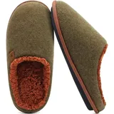 KuaiLu Herren Filz Hausschuhe Warme Flauschig Plüsch Schlafzimmer Pantoffeln Männer Rückstellschaum Leicht Slippers Rutschfeste Sohlen im Herbst und Winter für Drinnen und Draussen Grün Braun 48 - 48 EU