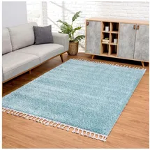 Carpet City Hochflor Teppich Wohnzimmer - Einfarbig Blau - 300x400 cm - Shaggyteppich Langflor - Kettfäden - Schlafzimmerteppich Flauschig Weich - Moderne Wohnzimmerteppiche