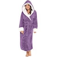 HaicoM Damen-Bademantel mit Kapuze, Herbst, Winter, einfarbig, Schnürung, mit Gürtel, Damen-Schnürung, passende Plüsch-Isolierung, weiches Nachthemd, knielanges Nachthemd für Frauen, Pp2, 54 - 54