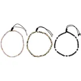 FIRETTI Fußketten Set "Schmuck Geschenk Körperschmuck Edelsteine", schwarz (silberfarben, gelbgoldfarben, schwarz, grau, schwarz, beige, grau, schwarz, beige), Fußketten, Damen, Baumwolle Messing, Baumwolle, Messing, mit Achat, Dalmatiner Jaspis, Onyx