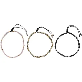 FIRETTI Fußketten Set "Schmuck Geschenk Körperschmuck Edelsteine", schwarz (silberfarben, gelbgoldfarben, schwarz, grau, schwarz, beige, grau, schwarz, beige), Fußketten, Damen, Baumwolle Messing, Baumwolle, Messing, mit Achat, Dalmatiner Jaspis, Onyx
