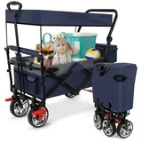 HOMELUX Bollerwagen faltbar mit Dach Handwagen Transportwagen klappbar nutzbar Gartenwagen blau