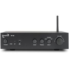 Dynavox VP-40 Stereo-Verstärker, kompakter HiFi-Verstärker mit Phono-Eingang für Plattenspieler, BT-Streaming, Bass-und Höhenregelung, Kopfhöreranschluss, schwarz