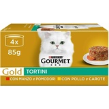 Holzdose für Katzen Essen Nass Purina Gourmet Gold Cupcakes Über Huhn 4x85g