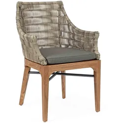 Gartenstuhl Keilani aus Teakholz und Polyrattan inkl. Kissen