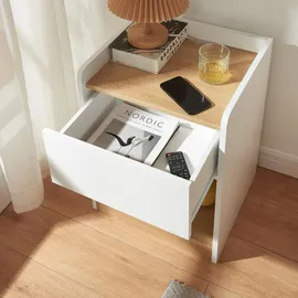 [en.casa] Nachtschrank Kuorshare 55 x 42 x 37 cm Weiß/Eicheoptik