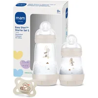 Mam Baby MAM Easy Start Anti-Colic Starter Set S, Baby Erstausstattung mit 2 Anti-Colic Flaschen (160 ml & 260 ml) inkl. Sauger Größe 1 und Schnuller, Baby Geschenk Set, ab der Geburt, beige