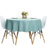 Rund Tischdecke aus Leinenstruktur, einfarbig, Baumwolle-Leinen, strapazierfähiger Stoff, Tischdecke für Esszimmer, Landhaus, Küche, Tischdekoration (120 cm, Aqua)