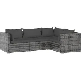 vidaXL 4-tlg. Garten-Lounge-Set mit Kissen Poly Rattan Grau