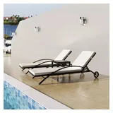 vidaXL Sonnenliegen mit Tisch Poly Rattan Schwarz