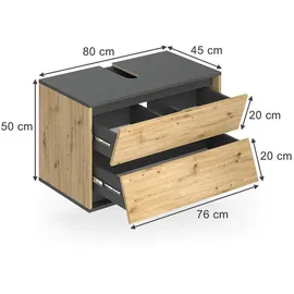 Vicco Waschbeckenunterschrank Edelin 2 Schubladen 80 x 50 x 45 cm Anthrazit/Artisan