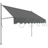 Clanmacy Klemmmarkise Klemmmarkise mit LED 300cm Balkonmarkise Markise ohne Bohren Grau grau 120 cm x 300 cm