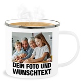 Emaille Becher Blechbecher - Mit Foto I Eigenem Bild I Text I Name I Wunschtext - 300 ml - Weiß Silber - foto-becher fototasse selbst drucken photo tasse abschiedstasse lehrer und tassen bedrucken