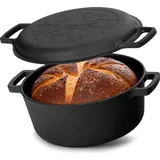 big-pan Ø24cm Brotbacken Gusseisen Topf 4L Gusseisentopf mit Deckel-Bratpfanne Kochtopf aus Gusseisen Brotbackform geeignet für Gasgrill, Backofen, Feuer...