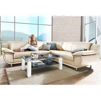 TRENDMANUFAKTUR Ecksofa »Rondo wahlweise mit Schlaffunktion, 267x247 cm (BxT), breite Armlehnen«, L-Form, wahlweise mit Federkern bestellbar, Füße chromfarben beige