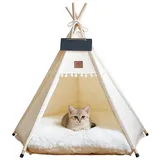 TUWENA Tierbett Tipi Zelt für Haustiere mit doppelseitigem, Pet Tipi Hunde-Katzenbett, Haustierhütte Abnehmbar und Waschbar Hundehaus fur Hunde und Katzen 60 cm