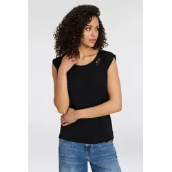 Kurzarmshirt RAGWEAR "GREETA", Damen, Gr. M (38), schwarz, Jersey, Obermaterial: 100% Baumwolle, unifarben, casual, Rundhals, Kurzarm, Shirts, großer Rückenausschnitt mit Band zum Zusammenhalten