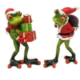 formano 2er Set Dekofiguren Weihnachtsmänner Frösche, Frosch Geschenke H. 15cm