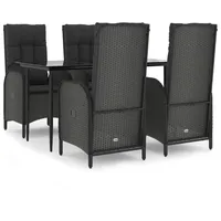 vidaXL Polyrattan Garten-Essgruppe 5-tlg. schwarz inkl. Kissen 3185169