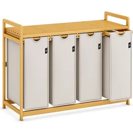 ADEL DREAM AdelDream Wäschekorb 200L, 4 Fächer, Wäschesammler mit Bambusrahmen,