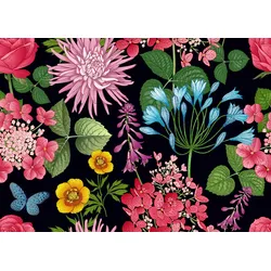 Fototapete PAPERMOON "BLUMEN ABSTRAKT-MUSTER DESIGN VOGEL BLUMEN DECOR RETRO", bunt, B:3,50m L:2,60m, Vlies, Tapeten