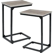 luxuskollektion Beistelltische Set C-Form Holz Metall Grau offenbar verstellbar
