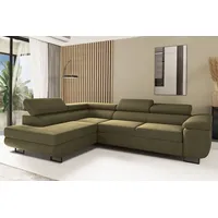 Kaiser Möbel Ecksofa mit schlaffunktion und bettkasten Eckcouch L-Form ATOMIC stoff Poso Rechts Olive - Olive