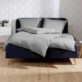 Lorena Uni Mako-Satin Bettwäsche Classic Zierstich 135x200 cm + 80x80 cm | silber - grau