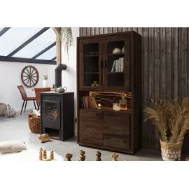 Massivmoebel24 Vitrine Akazie 98 x 40 x 180 cm Dunkelbraun