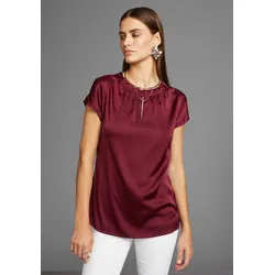 Kurzarmbluse HECHTER PARIS, Damen, Gr. 36, rot (dunklerot), Obermaterial: 97% Polyester, 3% Elasthan, feminin, figurumspielend, Blusen, aus hochwertigem Material-NEUE KOLLEKTION