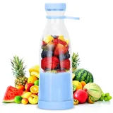 UQTUKO Tragbarer Mixer, 380ml Mixer Smoothie Maker mit 6 Klingen fresh juice mixer USB Wiederaufladbarer Mini-Mixer Mini Standmixer für Frucht-Smoothies Saft Marmelade und Shakes, BPA-Free (Blau)