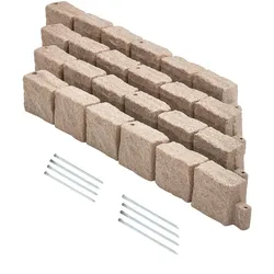 VEVOR Rasenkante in Steinoptik 4er-Set, 1190x100x155 mm, realistische Rasenkante, Beeteinfassung in Ziegelgröße mit Verankerungsspitzen, Beetumrandung für Einfahrten, Gehwege, Beige
